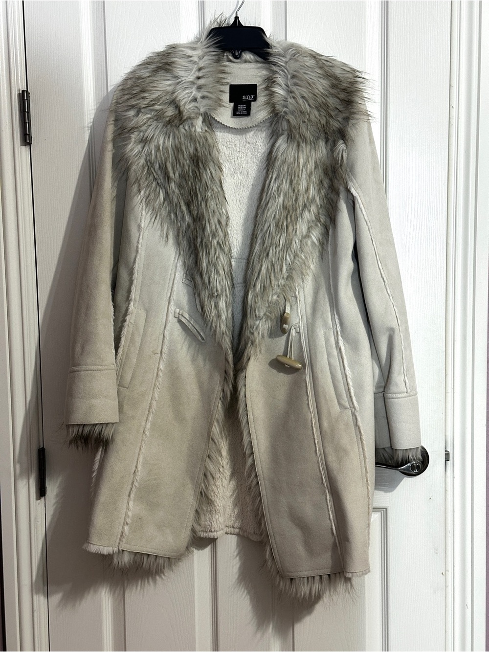 a.n.a Cream Faux Fur-Trim Trench Coat